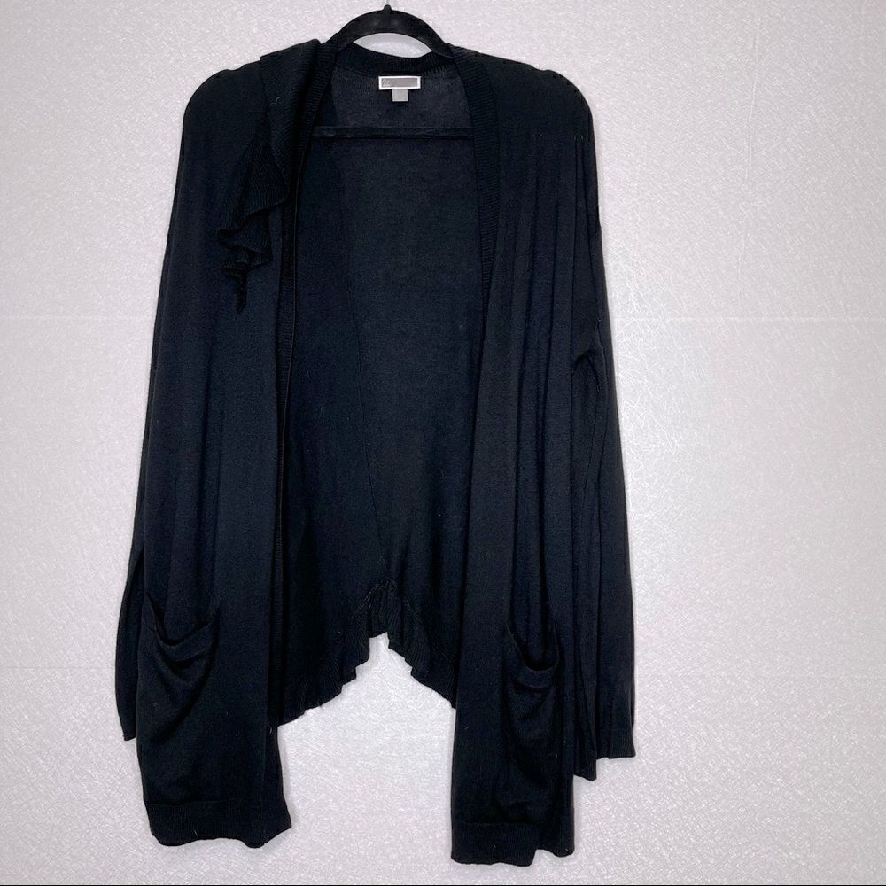 𝅺CHELSEA28 Asymmetric Ruffle Cardigan Black L